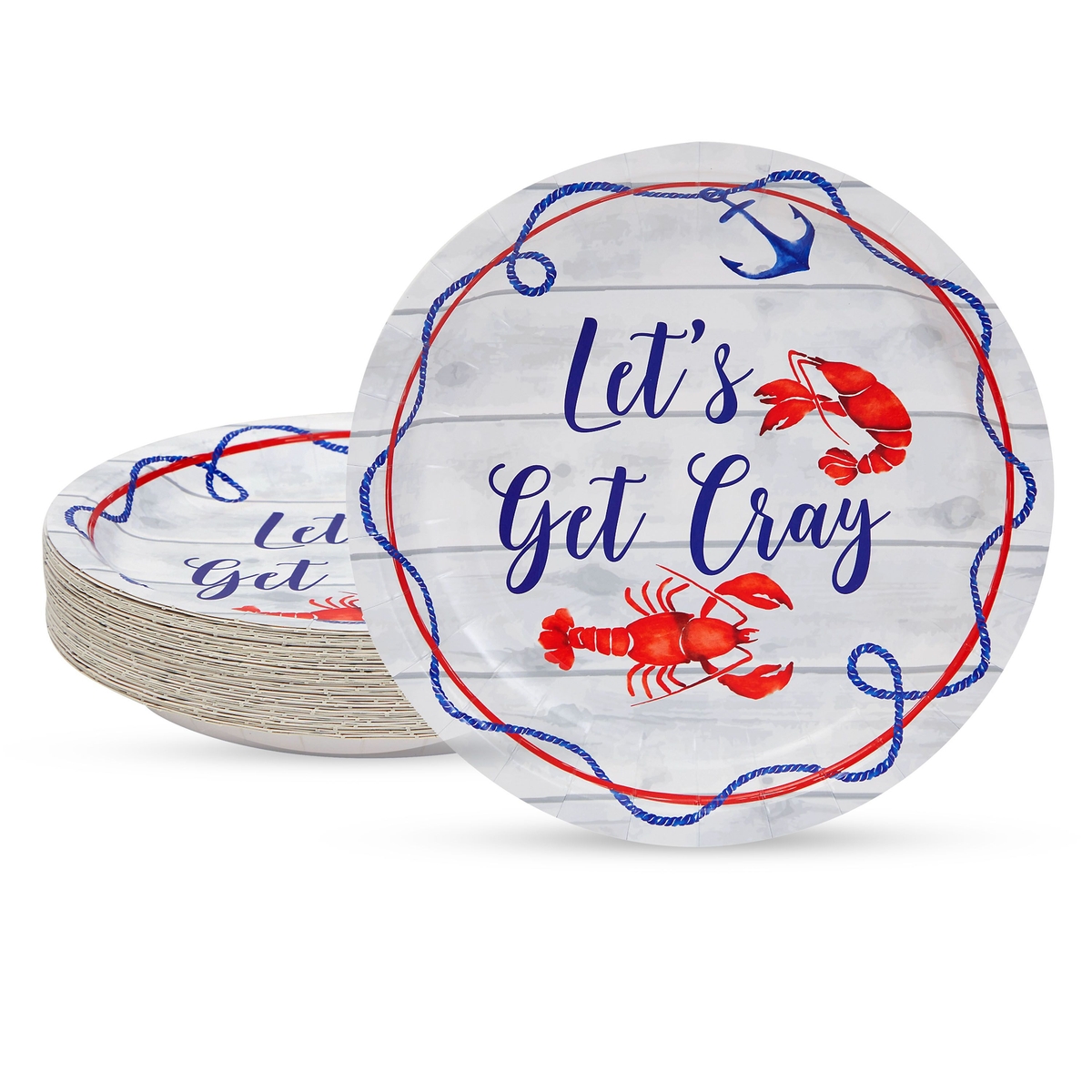 48 Pack Lets Get Cray Seafood Boil Plates for Crawfish Boil Party Supplies  (9 x 9 In)
